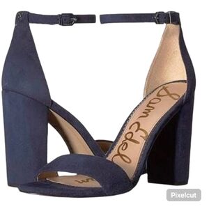 Sam Edelman Yaro Navy Blue Block Heel Sandals Size 6 Ankle Strap Designer Heels